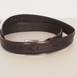 Ted Baker London Italian Leather Brown Belt Zig Zag Stitch Men's Sz 42